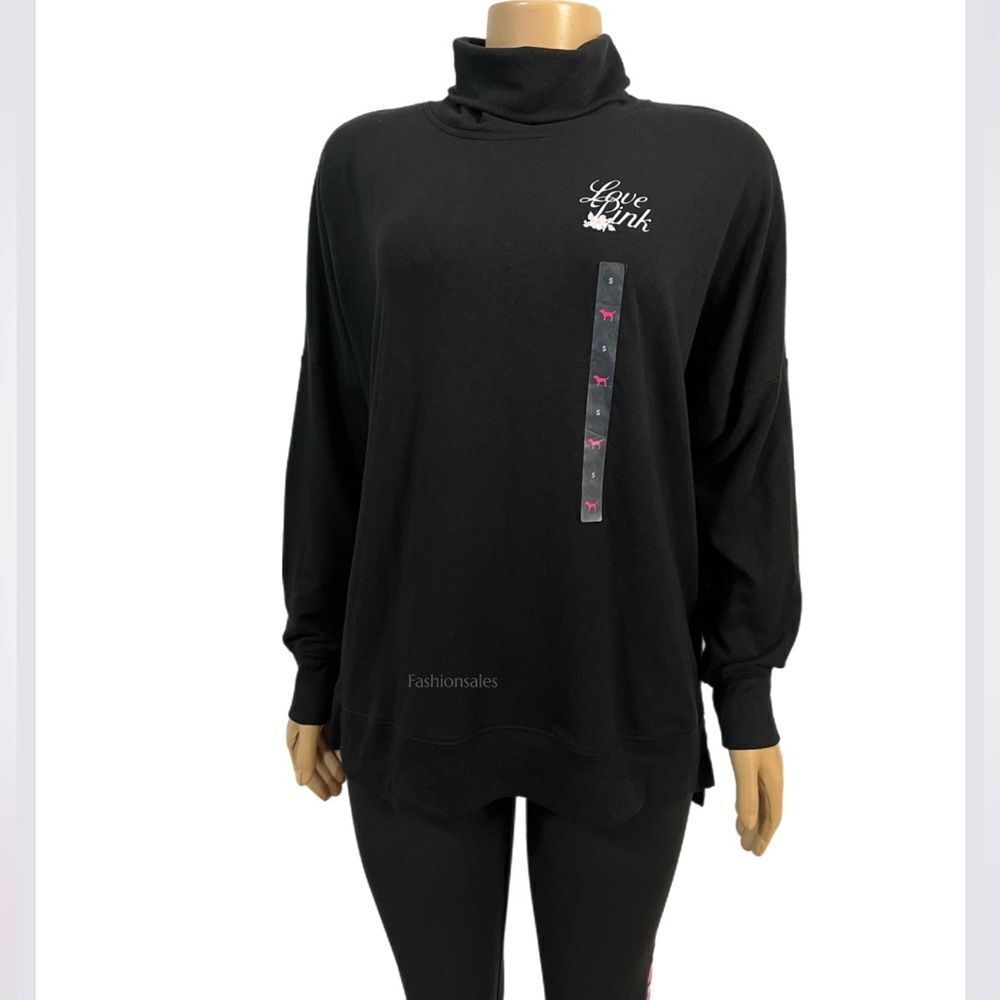 Victoria’s Secret PINK Turtleneck Oversized Pullover Sweater Tunic Black Small - Picture 4 of 7